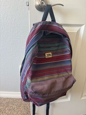 Vans Burgundy & Blue Striped Canvas Backpack